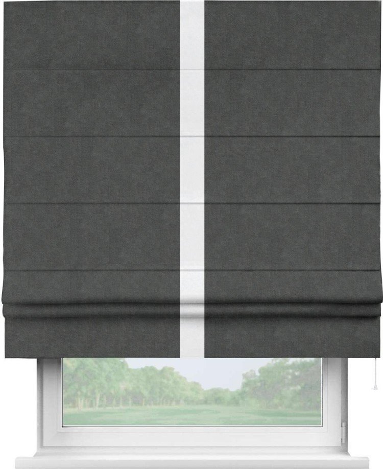 Римская штора «Кортин» с кантом Хайвэй, для проема, ткань вельвет цвет тёмно-серый