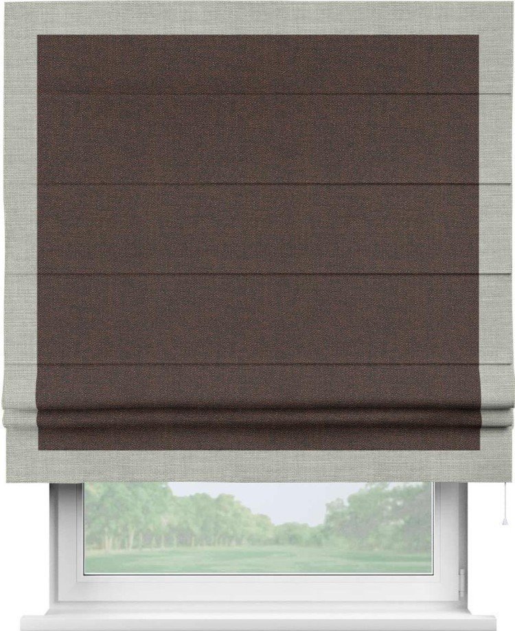 Римская штора «Кортин» с кантом Чесс, для проема, ткань лён коричневый