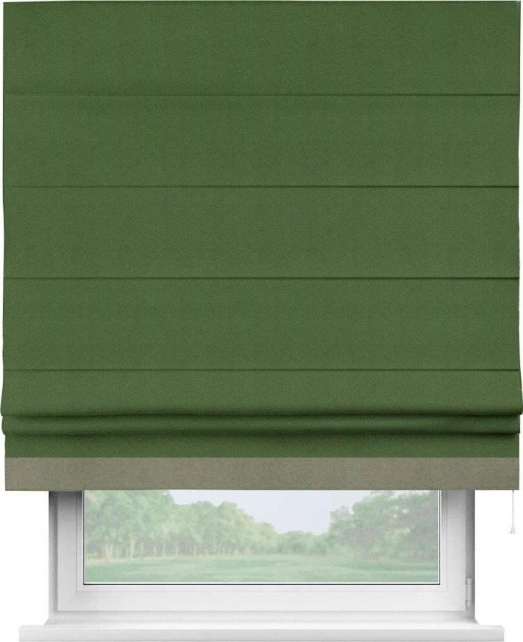Римская штора «Кортин» с кантом Джестер, для проема, ткань блэкаут однотонный зелёный перламутр
