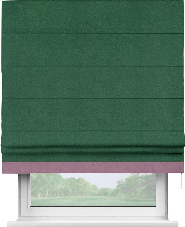 Римская штора «Кортин» с кантом Джестер, для проема, ткань вельвет зеленый