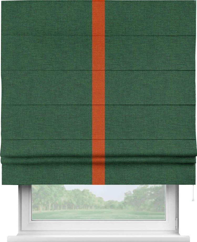 Римская штора «Кортин» с кантом Хайвэй, для проема, ткань лён серо-зеленый