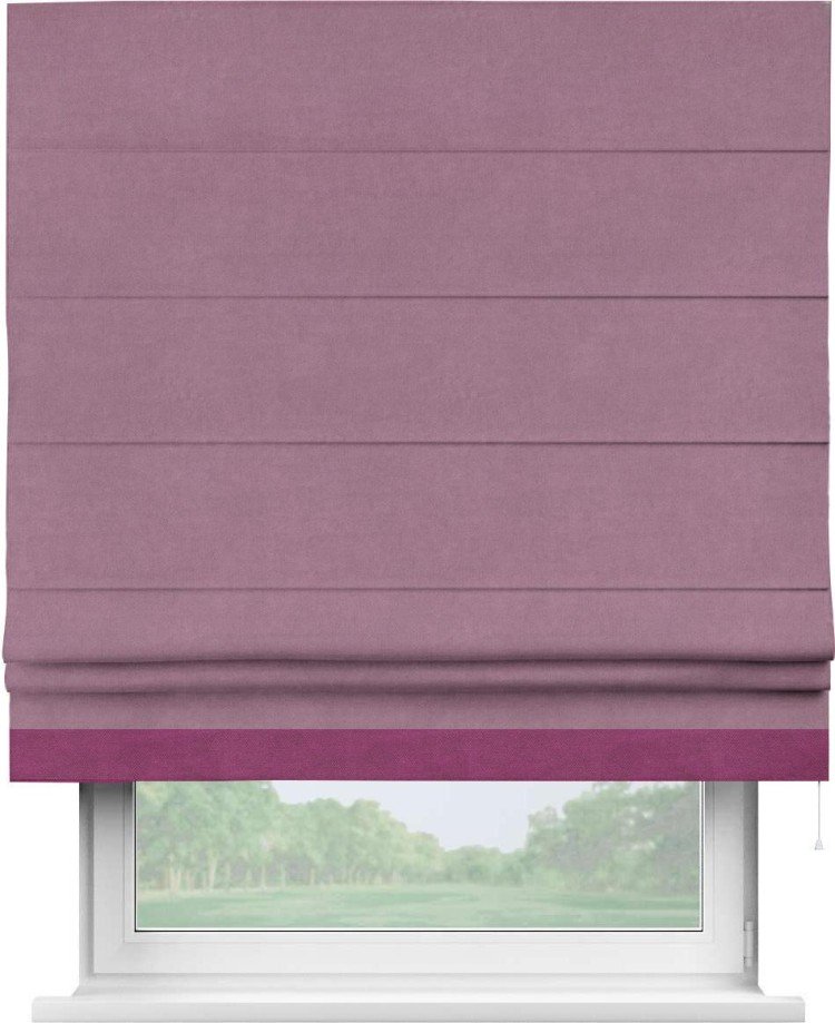 Римская штора «Кортин» с кантом Джестер, для проема, ткань вельвет лиловый