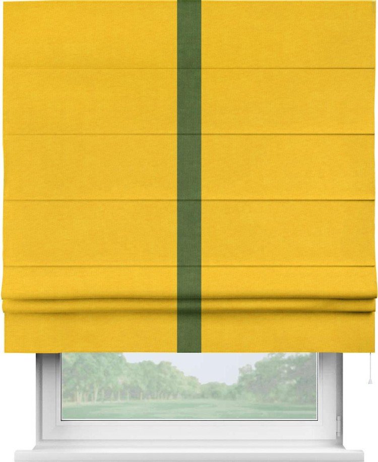Римская штора «Кортин» для проема, канвас желтый, с кантом Хайвэй