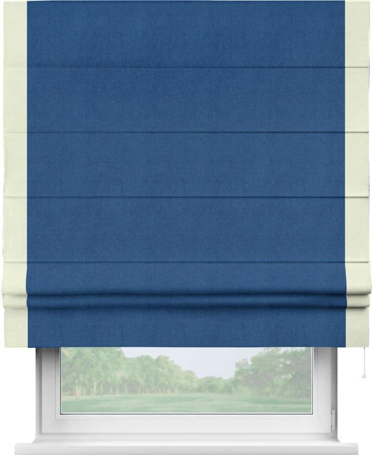 Римская штора «Кортин» с кантом Стрим Дуо, для проема, ткань вельвет синий