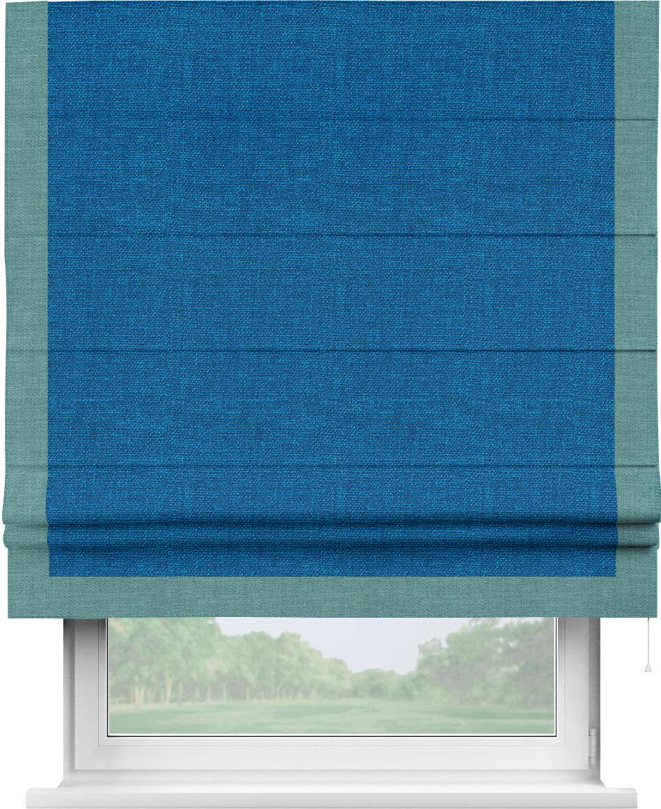 Римская штора «Кортин» с кантом Виктория, для проема, ткань лён синий