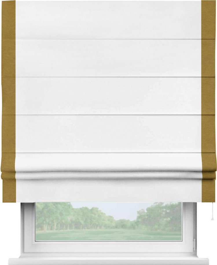 Римская штора «Кортин» с кантом Стрим Дуо, для проема, ткань вельвет белый