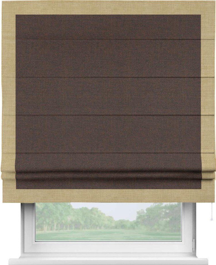 Римская штора «Кортин» с кантом Чесс, для проема, ткань лён коричневый