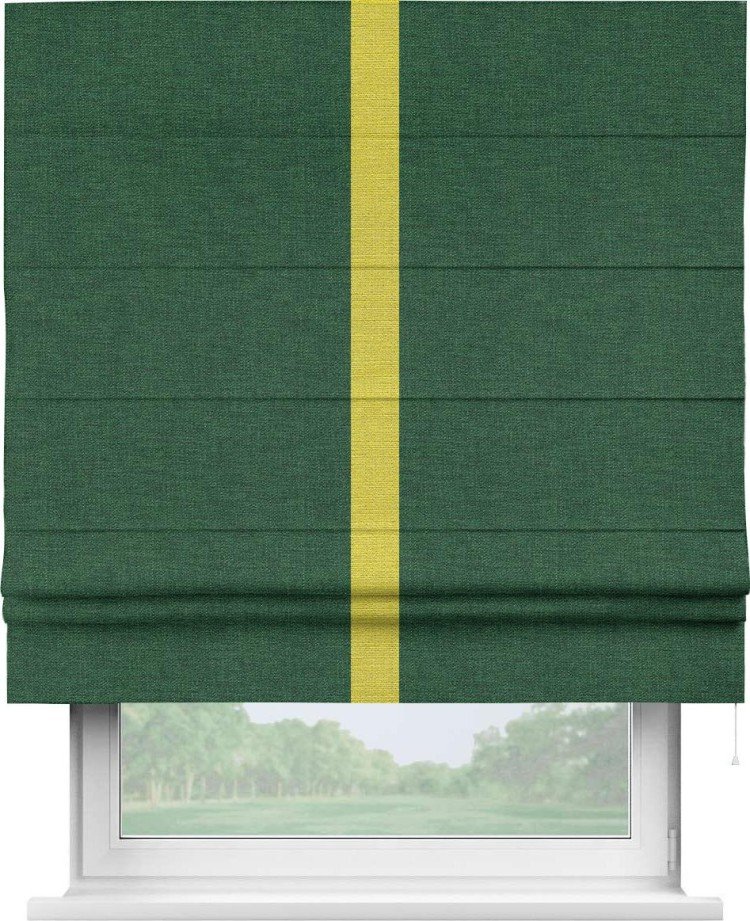 Римская штора «Кортин» с кантом Хайвэй, для проема, ткань лён серо-зеленый