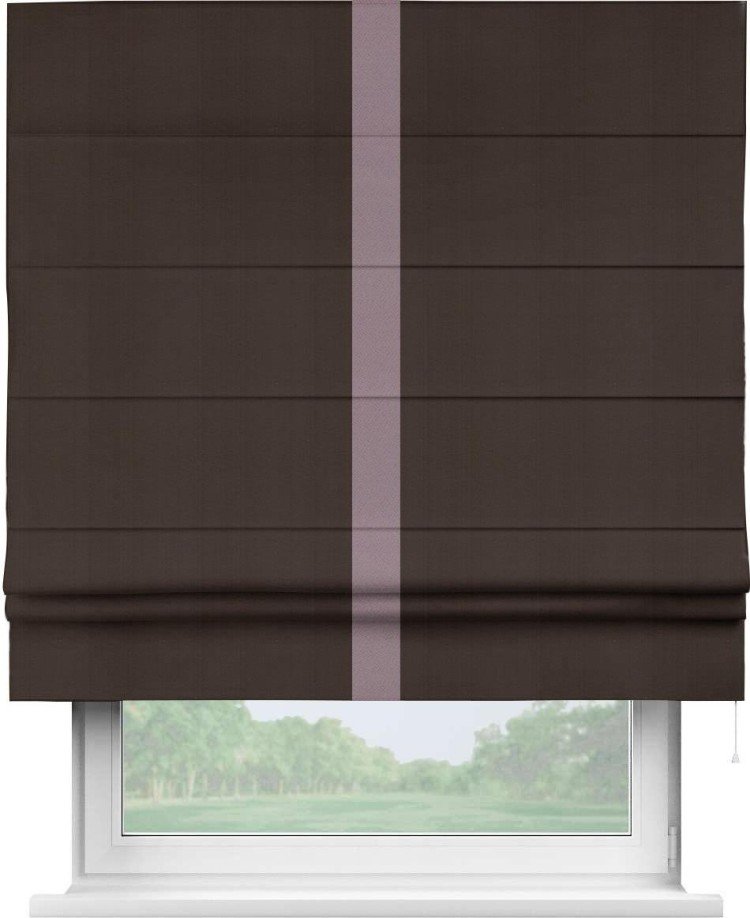 Римская штора «Кортин» с кантом Хайвэй, для проема, ткань блэкаут однотонный тёмно-коричневый