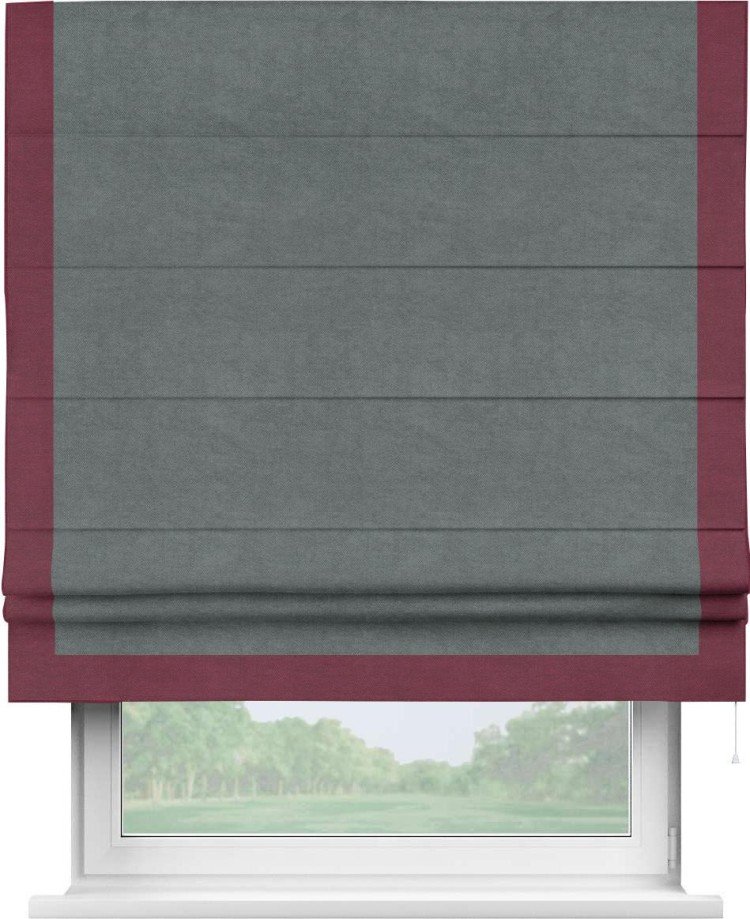 Римская штора «Кортин» с кантом Виктория, для проема, ткань вельвет серый